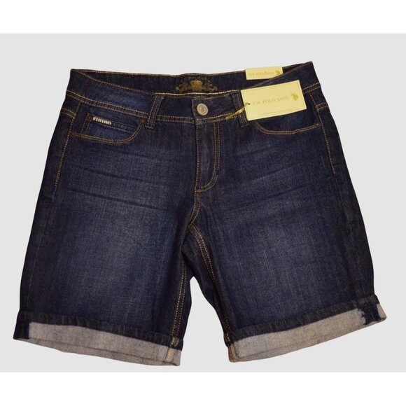 U.S. Polo Assn. Womens Dark Wash Denim Shorts With Rolled Hem - Size 6 - Picture 1 of 4
